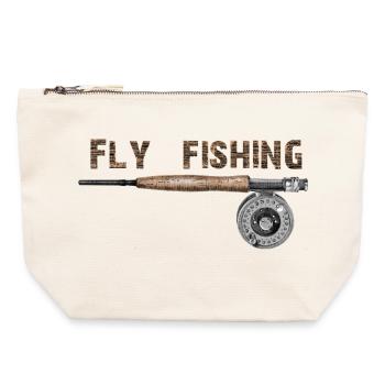 Pêche à la mouche - Pochette zippée en toile 22 x 23 cm - blanc naturel - Devant