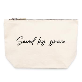 Geschenke mit Christlichen Spruch Saved by Grace  - Canvas Reißverschluss-Täschchen (22 x 23 cm) - Naturweiß - Vorne