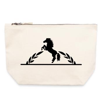 Cheval cabré en demi-couronne de laurier - Pochette zippée en toile 22 x 23 cm - blanc naturel - Devant