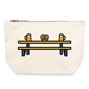 Table du jardin de bière, festival folk, bretzel : table des habitués de la bière - Pochette zippée en toile 22 x 23 cm - blanc naturel - Devant