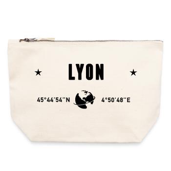 Lyon France Coordonnées Gps Globe - Pochette zippée en toile 22 x 23 cm - blanc naturel - Devant