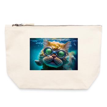 Hector die Schwimmkatze mit Taucherbrille - Canvas Reißverschluss-Täschchen (22 x 23 cm) - Naturweiß - Vorne