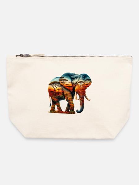 Elefant - Canvas Reißverschluss-Täschchen (22 x 23 cm) - Naturweiß