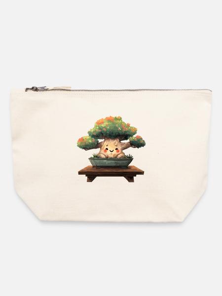 Kawaii Bonsai Lächeln im Topf - Canvas Reißverschluss-Täschchen (22 x 23 cm) - Naturweiß