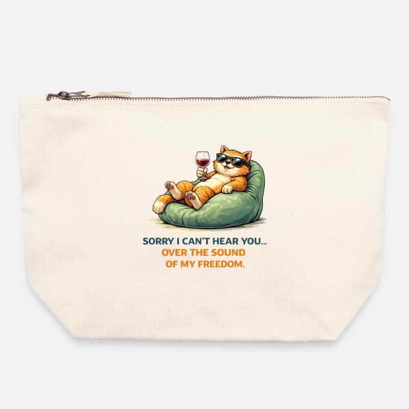 Mème Vin de Chat Détendu - Pochette zippée en toile 22 x 23 cm - blanc naturel
