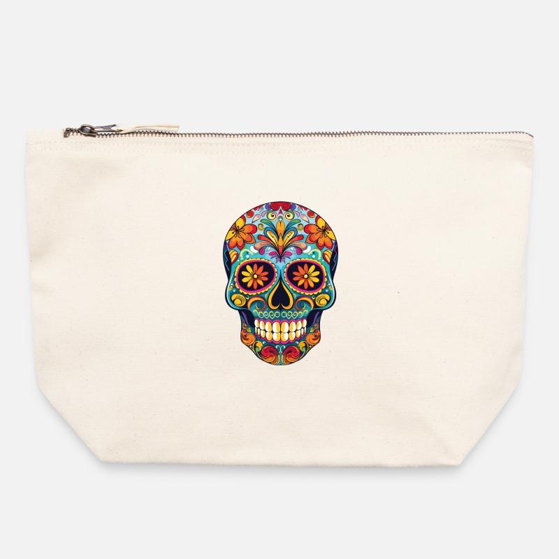 Colorful skull pattern - Canvas Zip Pouch 22 x 23 cm - nature