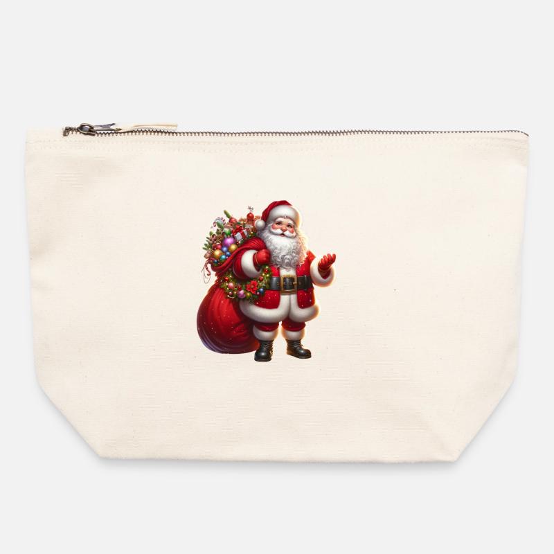Weihnachtsmann mit Geschenksäckchen - Canvas Reißverschluss-Täschchen (22 x 23 cm) - Naturweiß