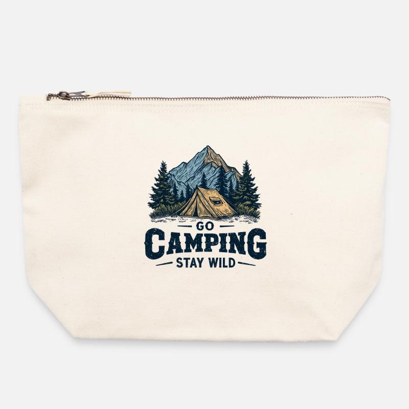 Camping Adventure Saying Go Camping Stay Wild Camp - Canvas Zip Pouch 22 x 23 cm - nature