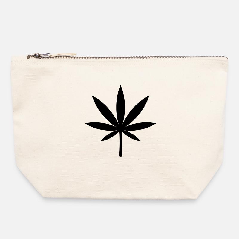 Cannabis / Marijuana / Feuille de chanvre (noir) - Pochette zippée en toile 22 x 23 cm - blanc naturel