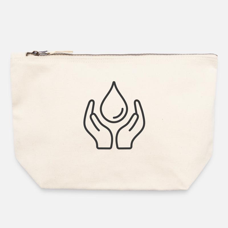 Mains protégeant Goutte d’eau Icône Logo - Pochette zippée en toile 22 x 23 cm - blanc naturel