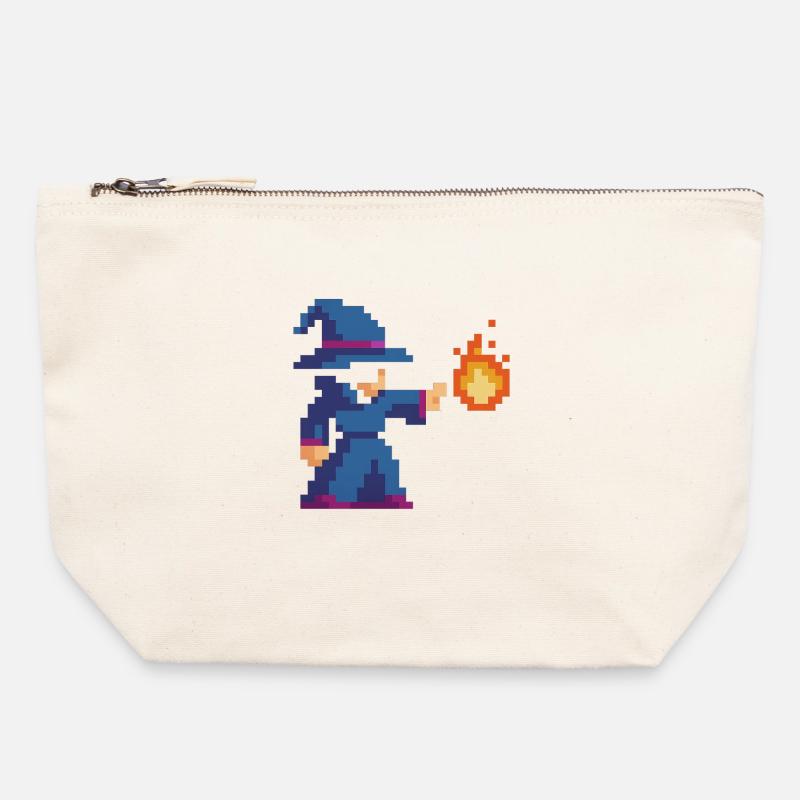 Pixel Wizard et Fire - Pochette zippée en toile 22 x 23 cm - blanc naturel
