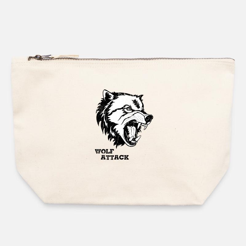 WOLF ATTACK - Canvas Zip Pouch 22 x 23 cm - nature