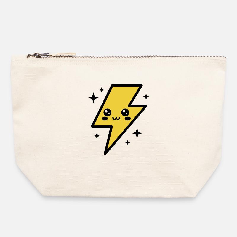 Éclair kawaii avec visage expressif - Pochette zippée en toile 22 x 23 cm - blanc naturel