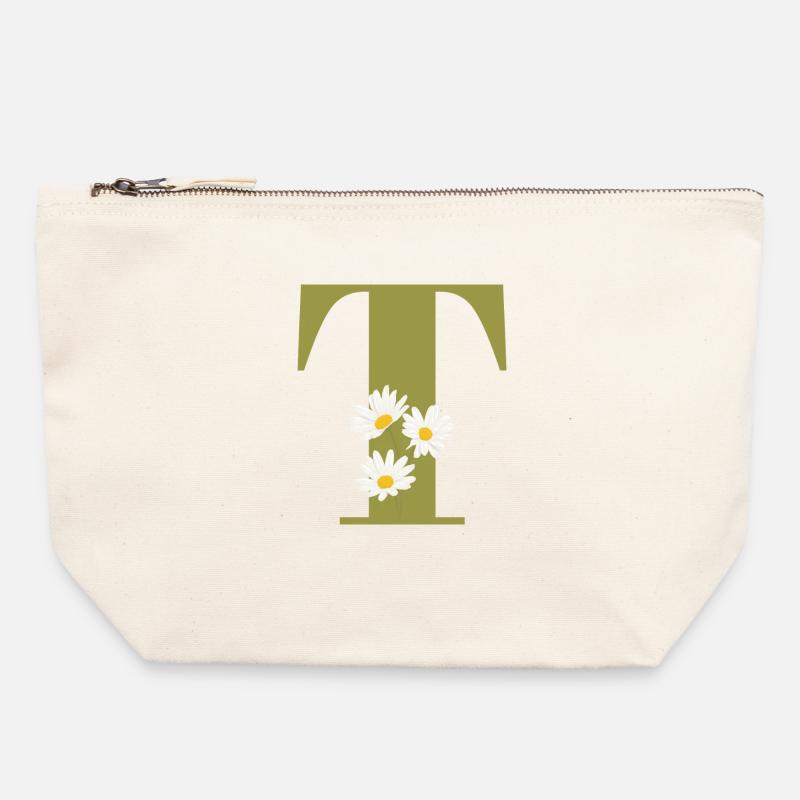 Buchstabe t grüne Gänseblümchen - Canvas Reißverschluss-Täschchen (22 x 23 cm) - Naturweiß