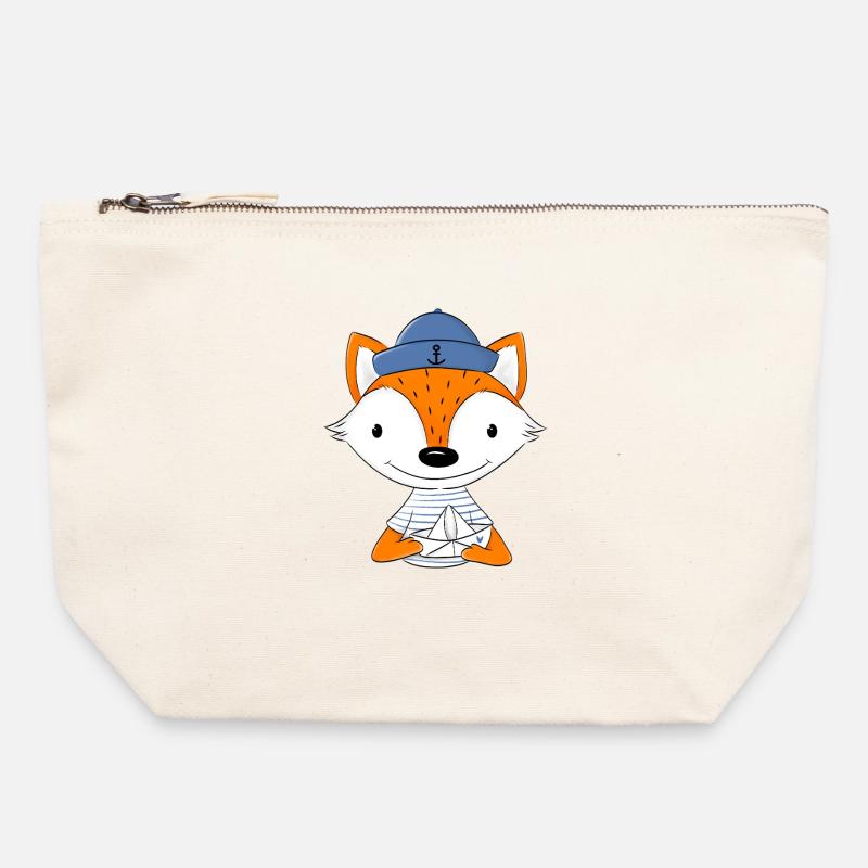 Matrosen Fuchs mit Papierboot - Canvas Reißverschluss-Täschchen (22 x 23 cm) - Naturweiß