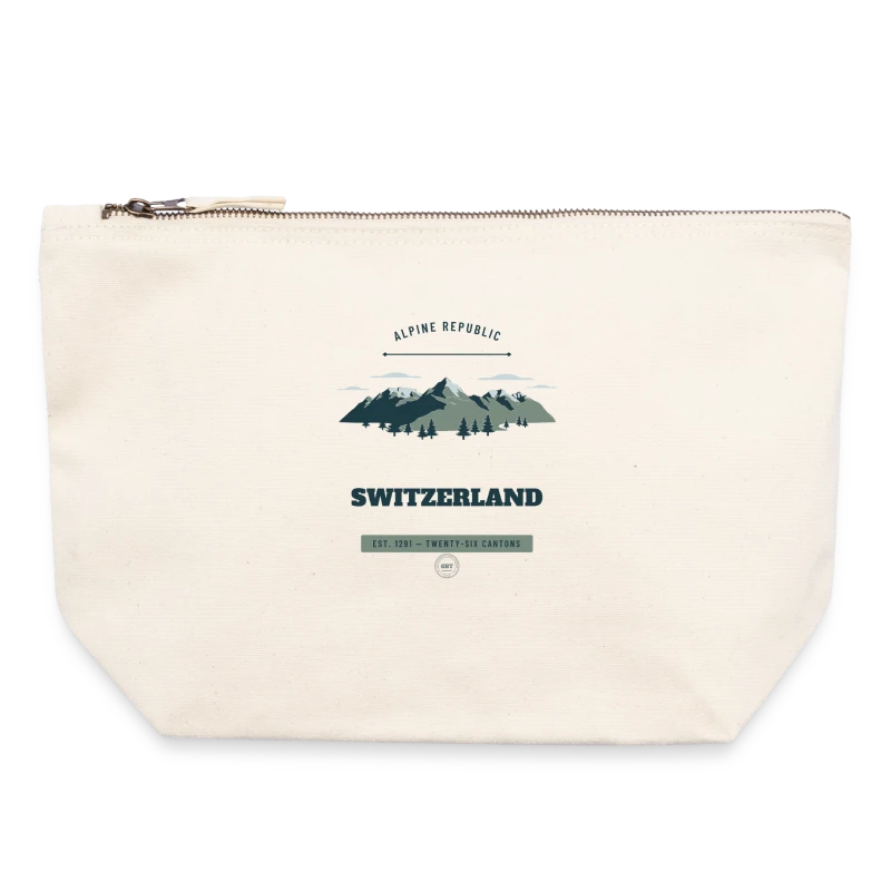 Switzerland-mærke på en canvas zip pouch 22 x 23 cm