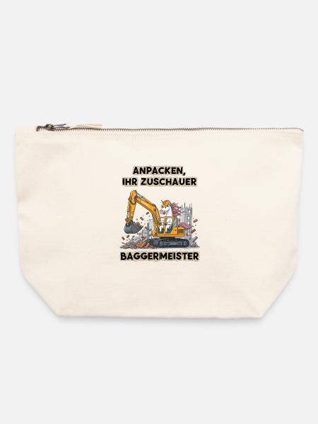 Einhorn Baggermeister - Canvas Reißverschluss-Täschchen (22 x 23 cm) - Naturweiß