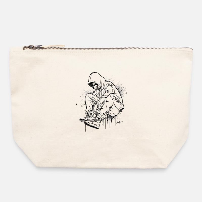 Silhouette Kapuzenpullover Graffiti - Canvas Reißverschluss-Täschchen (22 x 23 cm) - Naturweiß