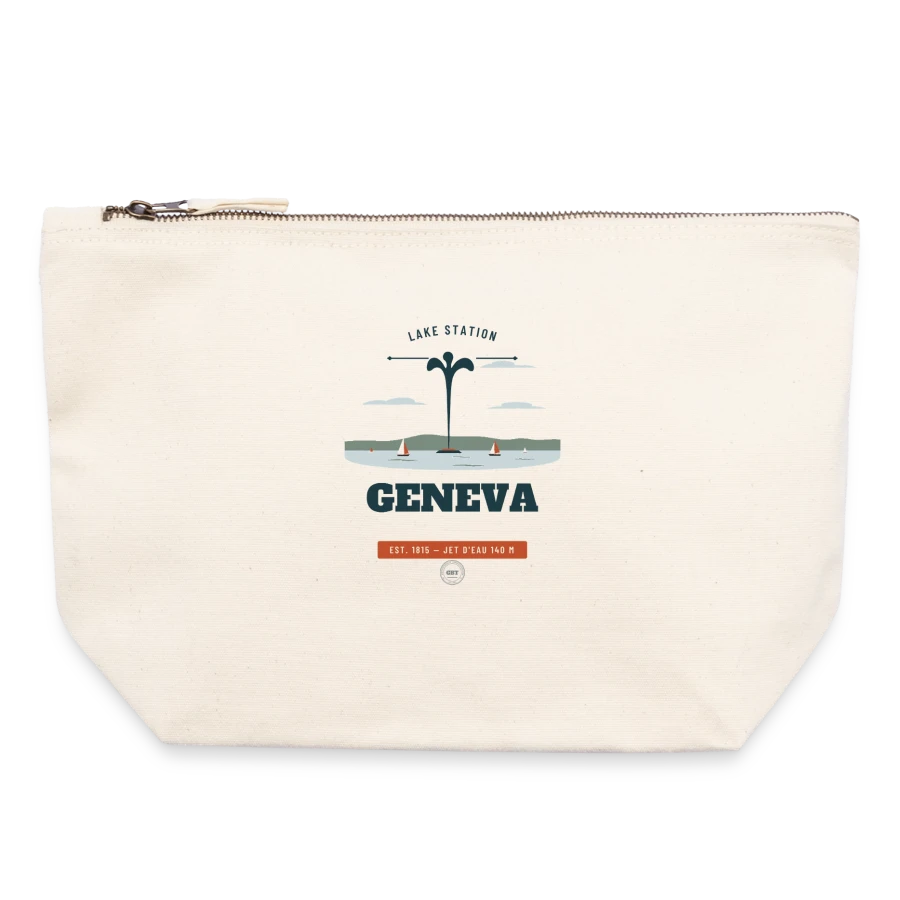 Geneva badge on a canvas zip pouch 22 x 23 cm, nature