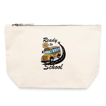 Rentrée Scolaire "Ready to School" Bus d'École - Pochette zippée en toile 22 x 23 cm - blanc naturel - Devant