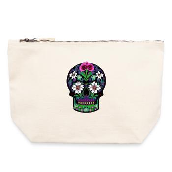 Crâne en sucre floral | Journée des morts mexicaine - Pochette zippée en toile 22 x 23 cm - blanc naturel - Devant