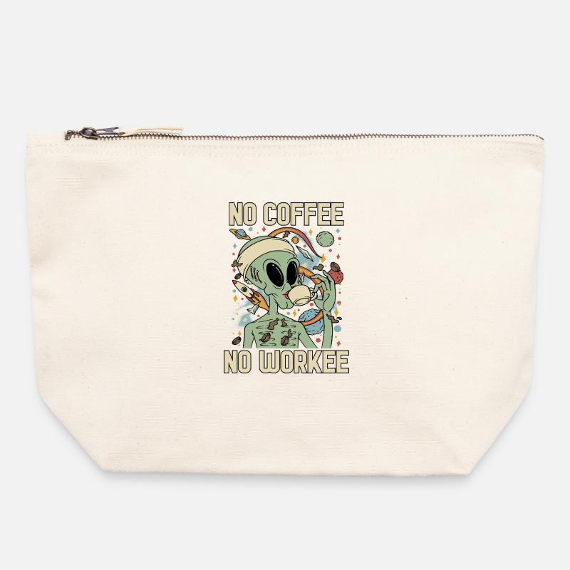 L’extraterrestre boit du café sans café pas de travail - Pochette zippée en toile 22 x 23 cm - blanc naturel