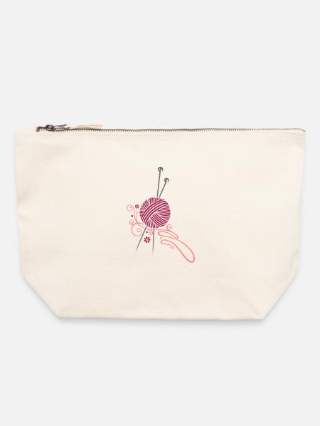 Stricken, Handarbeiten, Stricknadeln Wolle - Canvas Reißverschluss-Täschchen (22 x 23 cm) - Naturweiß