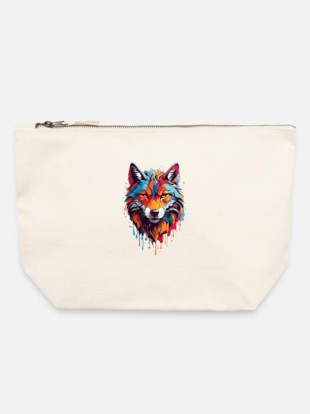 Coole Wolf - Canvas Reißverschluss-Täschchen (22 x 23 cm) - Naturweiß