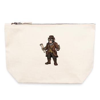 Singe Explorateur Steampunk Aventure Rétro - Pochette zippée en toile 22 x 23 cm - blanc naturel - Devant