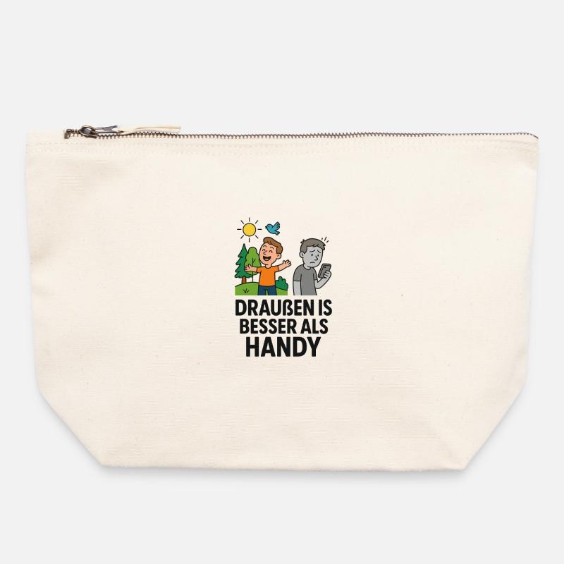 Humorous saying outside is better than cell phone - Canvas Zip Pouch 22 x 23 cm - nature
