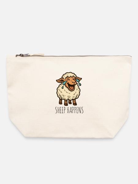 Sheep Happens Shit Happens - Canvas Reißverschluss-Täschchen (22 x 23 cm) - Naturweiß