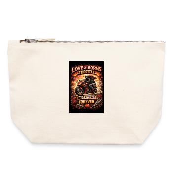 Amour & Moto : Roulez pour toujours - Pochette zippée en toile 22 x 23 cm - blanc naturel - Devant
