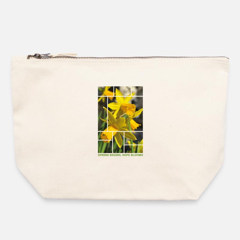 Spring Begins, Hope Blooms – Daffodil Spring Desig - Canvas Zip Pouch 22 x 23 cm - nature
