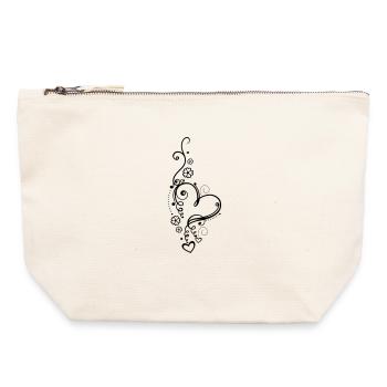 Coeur aux petits coeurs et aux fleurs - Pochette zippée en toile 22 x 23 cm - blanc naturel - Devant