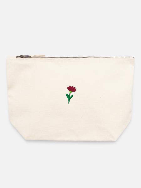 Blume bestickt - Canvas Reißverschluss-Täschchen (22 x 23 cm) - Naturweiß
