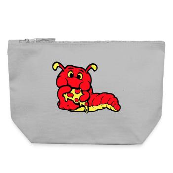 Caterpillar Worm Happy Eating Pizza Salami Fast Food - Canvas Zip Pouch 22 x 23 cm - sports grey - Front