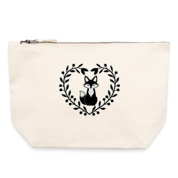 Renard mignon dans une couronne de feuilles - dessiné à la main - Pochette zippée en toile 22 x 23 cm - blanc naturel - Devant