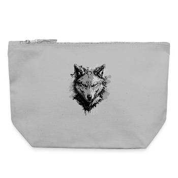 Loup gris – motif animal fort - Pochette zippée en toile 22 x 23 cm - gris chiné - Devant
