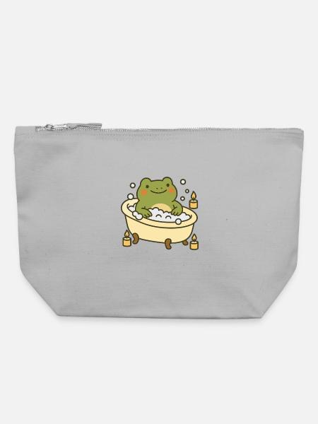 Badender Frosch – Selfcare & Entspannung - Canvas Reißverschluss-Täschchen (22 x 23 cm) - Grau meliert