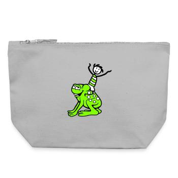 2 Freunde Frosch Junge Reiten Team Kröte Lustig - Canvas Reißverschluss-Täschchen (22 x 23 cm) - Grau meliert - Vorne