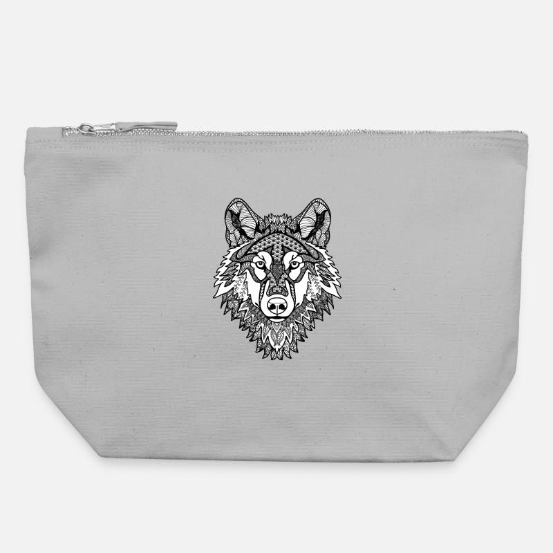Mandala Wolf - Canvas Reißverschluss-Täschchen (22 x 23 cm) - Grau meliert