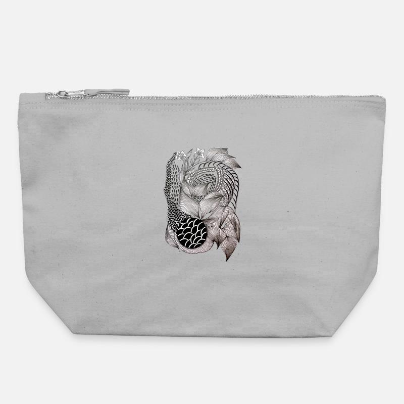 Black and White Leaf Snake Pattern - Canvas Zip Pouch 22 x 23 cm - sports grey