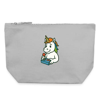 Niedliches Einhorn-Gamer-Maskottchen mit Joystick - Canvas Reißverschluss-Täschchen (22 x 23 cm) - Grau meliert - Vorne