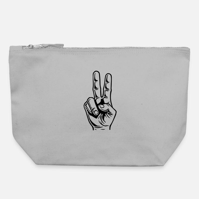 Peace Hand – Un signe simple, un message fort - Pochette zippée en toile 22 x 23 cm - gris chiné
