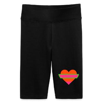 Neon Herz mit Pink und geometrischer Abstufung. - Frauen High Waist Bikershorts - Schwarz - Vorne