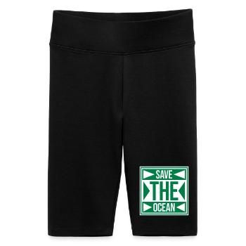 Save The Ocean Ozean Aktivismus Umwelt Statement - Frauen High Waist Bikershorts - Schwarz - Vorne