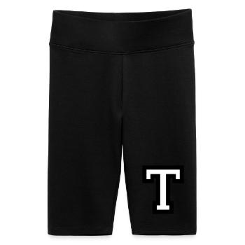 Buchstabe T - Frauen High Waist Bikershorts - Schwarz - Vorne