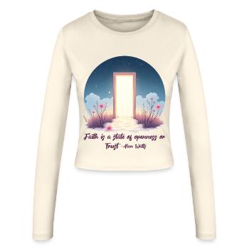 Open Door Trust Alan Watts Faith Zitat - Frauen Slim Fit Langarmshirt - Creme - Vorne - AI Model Female 172 light (172cm)