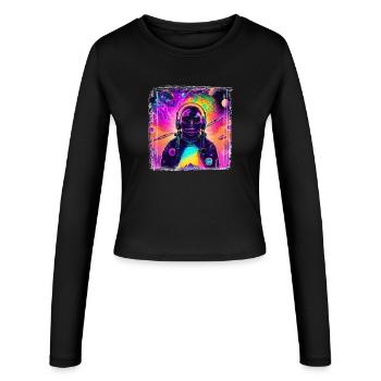 Neon Astronaut im Cosmic Psychedelic - Frauen Slim Fit Langarmshirt - Schwarz - Vorne - AI Model Female 172 light (172cm)