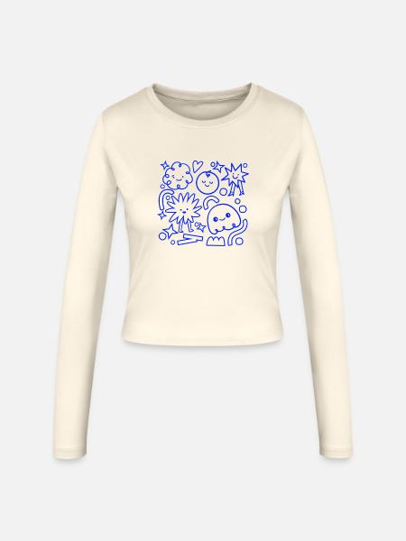 Kinderkritzel – Fröhliches Chaos - Frauen Slim Fit Langarmshirt - Creme